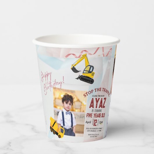 Construction Dump Truck Party Boy Birthday  Paper 紙コップ (正面)