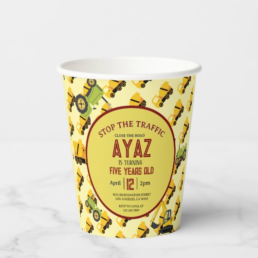 Construction Dump Truck Party Boy Birthday  Paper 紙コップ (裏面)