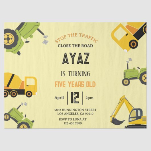 Construction Dump Truck Party Boy Birthday  Tissue 薄葉紙 (正面)