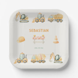 Construction Dump Truck Party Boy First Birthday ペーパープレート