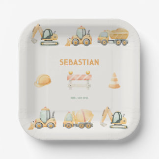 Construction Dump Truck Party Boy First Birthday ペーパープレート