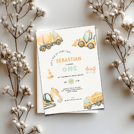 Construction Dump Truck Party Boy First Birthday 招待状