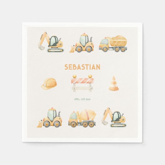 Construction Dump Truck Party Boys Birthday スタンダードカクテルナプキン (正面)