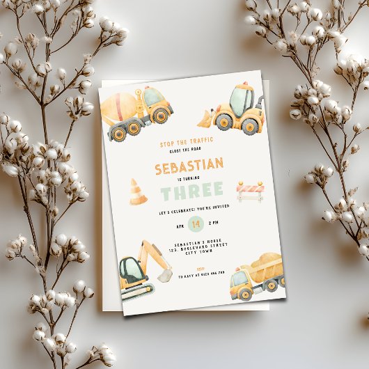 Construction Dump Truck Party Boys Birthday 招待状