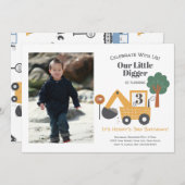 Construction Dump Truck Photo 3nd Birthday Party 招待状 (正面/裏面)