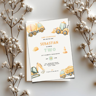 Construction Dump Truck Theme 2nd Birthday 招待状