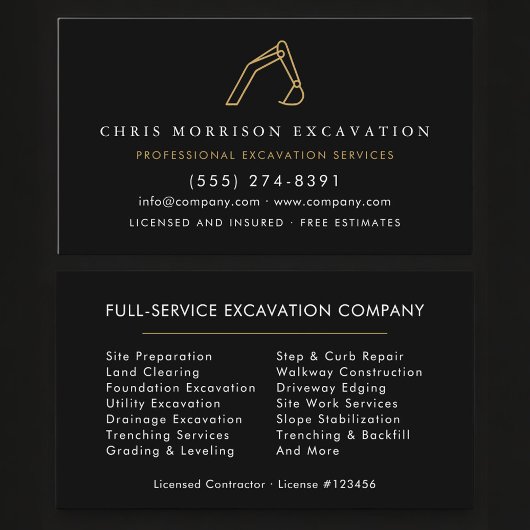 Construction Excavator Heavy Equipment Services 名刺