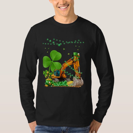 Construction Excavator St Patricks Day Boys Girls  Tシャツ (正面)