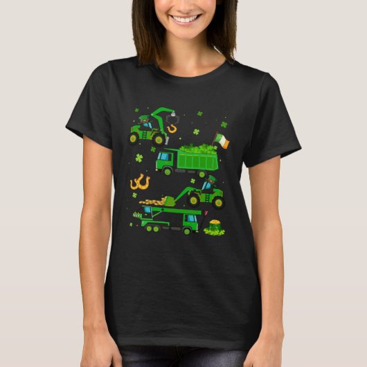 Construction Excavator St Patricks Day Boys Girls  Tシャツ (正面)