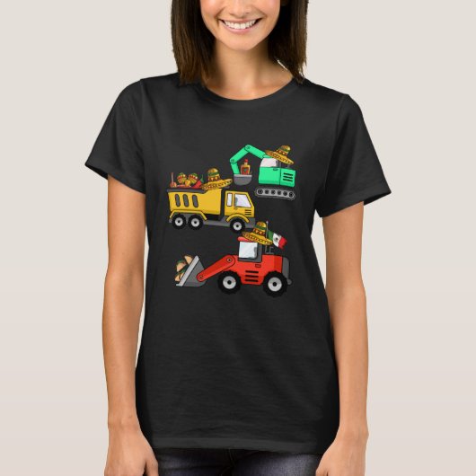 Construction Excavator Taco Mexican Crane Cinco De Tシャツ (正面)