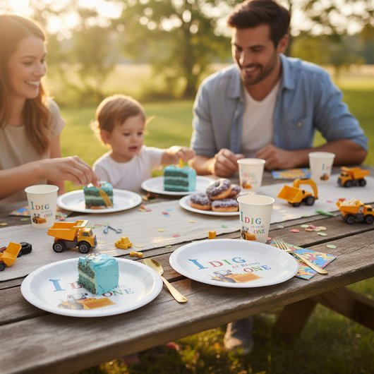 Construction first Birthday I Dig Being One ペーパープレート