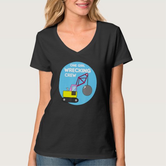 Construction Girl Excavator Truck Building Site Tシャツ (正面)
