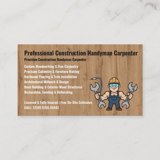 Construction Handyman Carpenter cartoon 名刺 (正面)