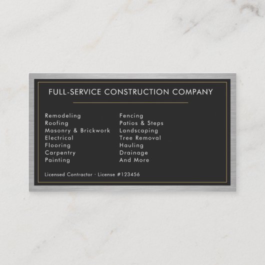 Construction Handyman Metal Black Gold  名刺 (裏面)