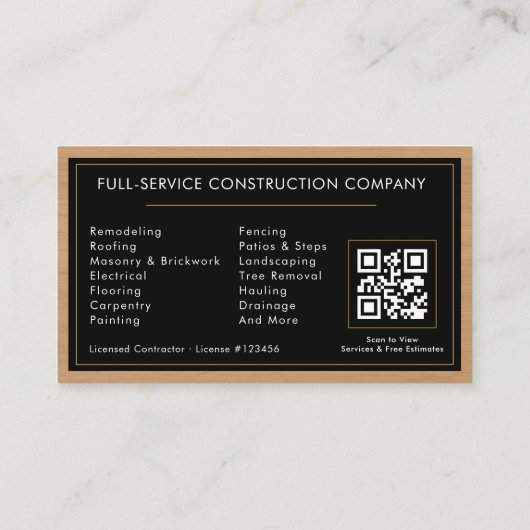 Construction & Handyman QR Code Wood 名刺 (裏面)