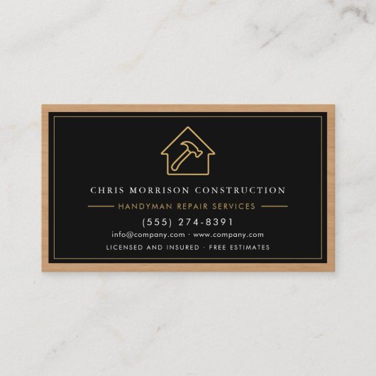 Construction & Handyman QR Code Wood 名刺 (正面)