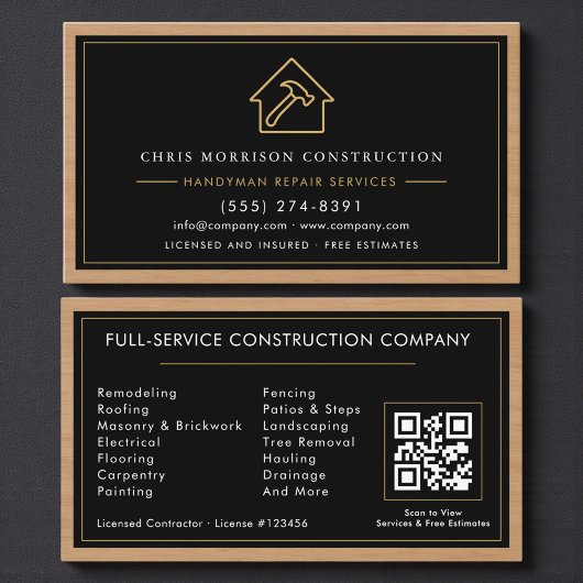 Construction & Handyman QR Code Wood 名刺