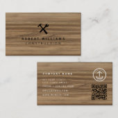 Construction Handyman Tools QR Code Wood 名刺 (正面/裏面)