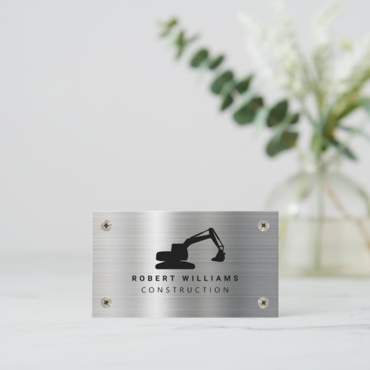 Construction Heavy Equipment Operator Metal Modern 名刺 (スタンド正面)