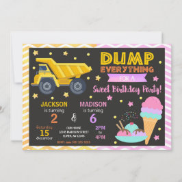 Construction & Ice Cream Joint Birthday Invitation 招待状