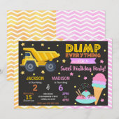 Construction & Ice Cream Joint Birthday Invitation 招待状 (正面/裏面)