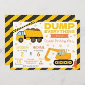 Construction Joint Birthday Invitation Siblings 招待状 (正面/裏面)