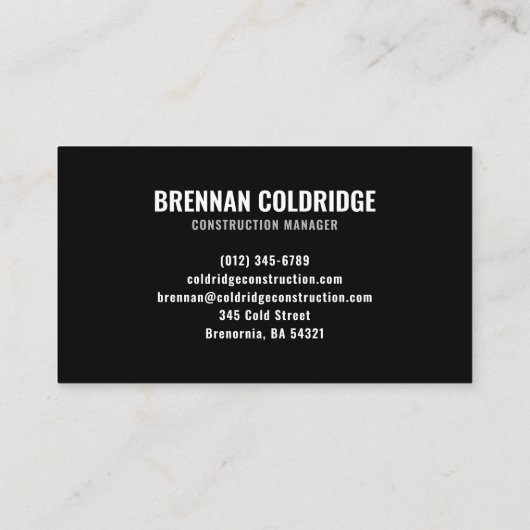 Construction Manager Minimalist Black & White Pro 名刺 (裏面)