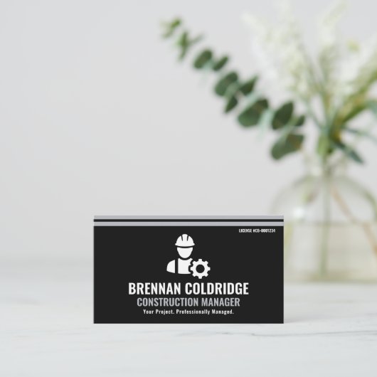 Construction Manager Modern Black & Silver 名刺 (スタンド正面)