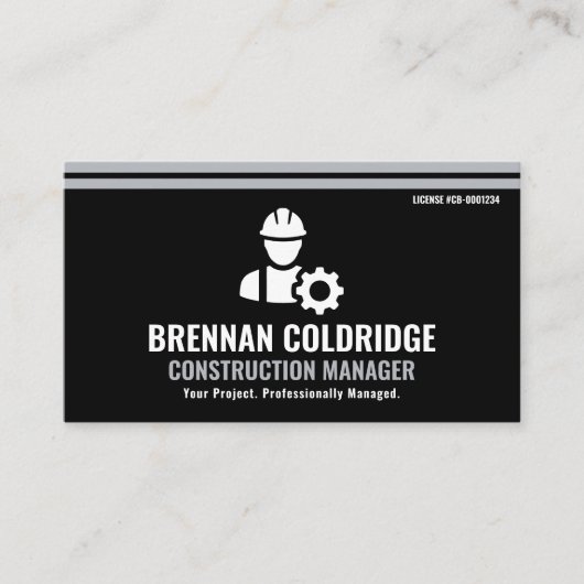 Construction Manager Modern Black & Silver 名刺 (正面)