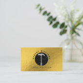 Construction Metal QR Code Black Metallic Gold 名刺 (スタンド正面)