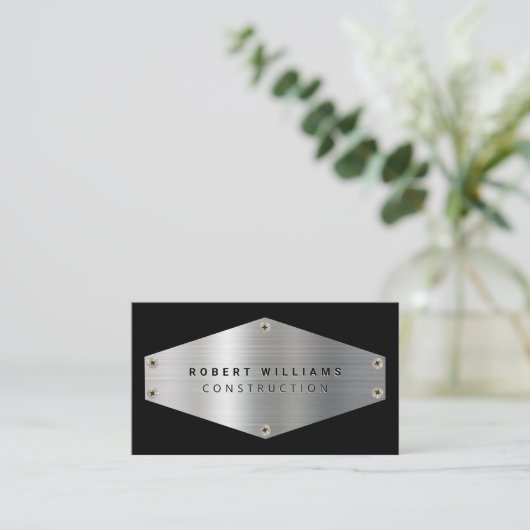 Construction Metal QR Code Black Metallic Silver 名刺 (スタンド正面)