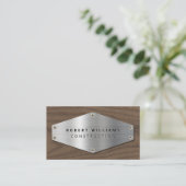 Construction Metal QR Code Metallic Silver Wood 名刺 (スタンド正面)