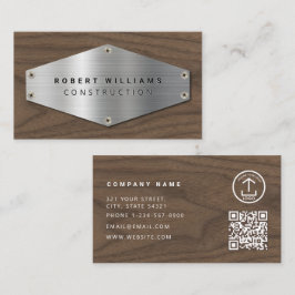 Construction Metal QR Code Metallic Silver Wood 名刺
