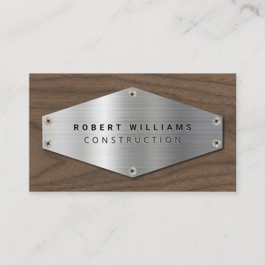 Construction Metal QR Code Metallic Silver Wood 名刺 (正面)