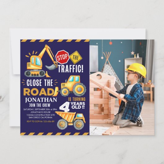 Construction Party for 4th Birthday Boy 招待状 (正面)