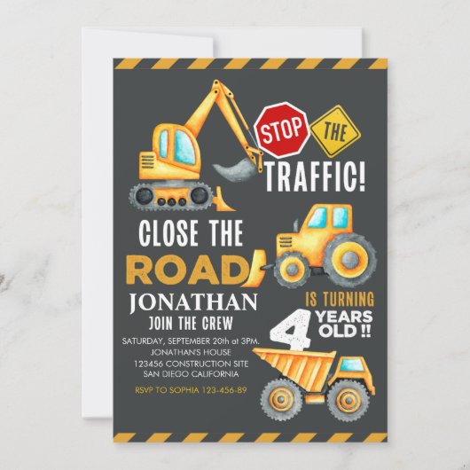 Construction Party for 4th Birthday Boy 招待状 (正面)