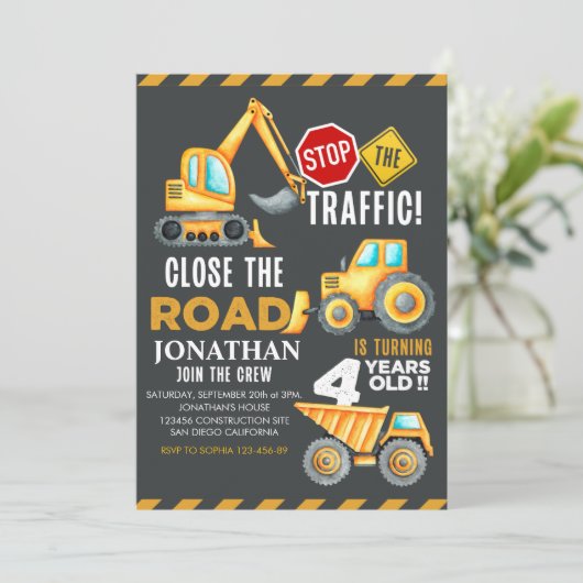 Construction Party for 4th Birthday Boy 招待状 (スタンド正面)