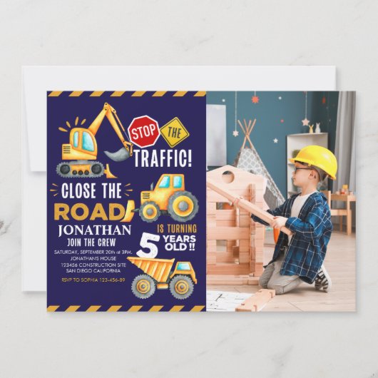 Construction Party for 5th Birthday Boy 招待状 (正面)