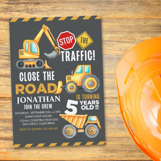 Construction Party for 5th Birthday Boy 招待状