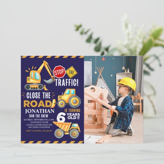 Construction Party for 6th Birthday Boy 招待状 (スタンド正面)