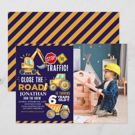 Construction Party for 6th Birthday Boy 招待状 (正面/裏面)