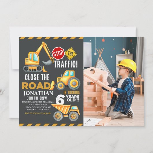 Construction Party for 6th Birthday Boy 招待状 (正面)