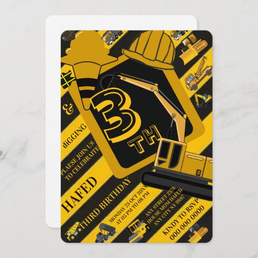 Construction party signs bundle, Editable truck  招待状 (正面/裏面)