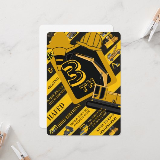 Construction party signs bundle, Editable truck  招待状 (正面/裏面インサイチュ)