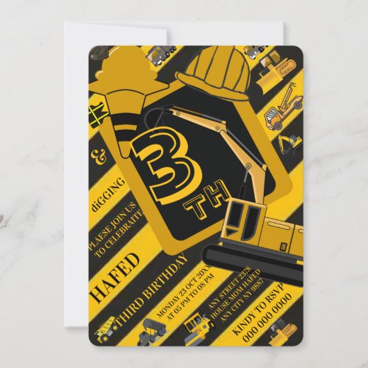 Construction party signs bundle, Editable truck  招待状 (正面)