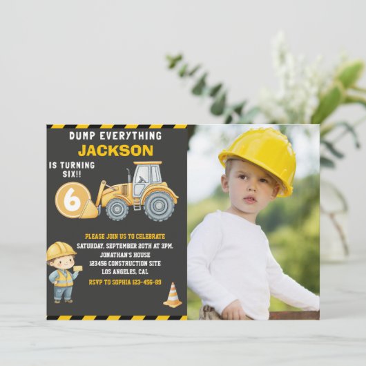 Construction Photo Birthday Invitation Turning 6 招待状 (スタンド正面)