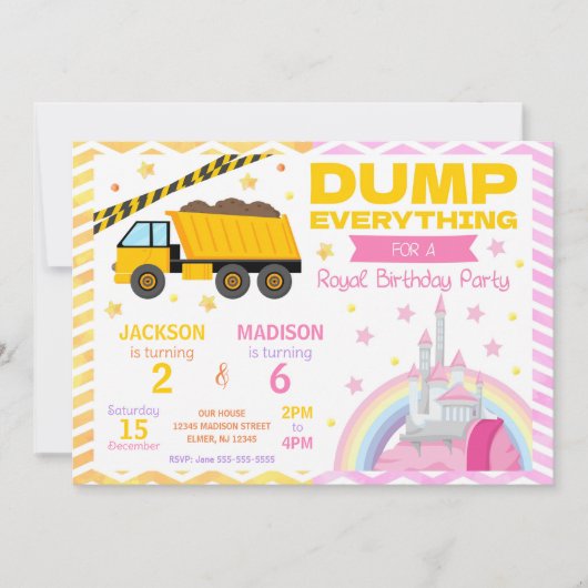 Construction & Princess Joint Birthday Invitation 招待状 (正面)