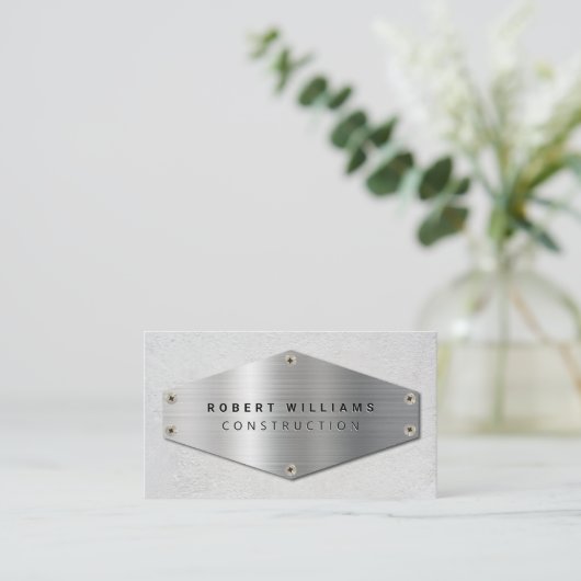 Construction QR Code Metallic Silver Concrete 名刺 (スタンド正面)