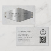 Construction QR Code Metallic Silver Concrete 名刺 (正面/裏面)