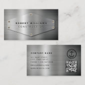 Construction QR Code Metallic Silver Metal 名刺 (正面/裏面)